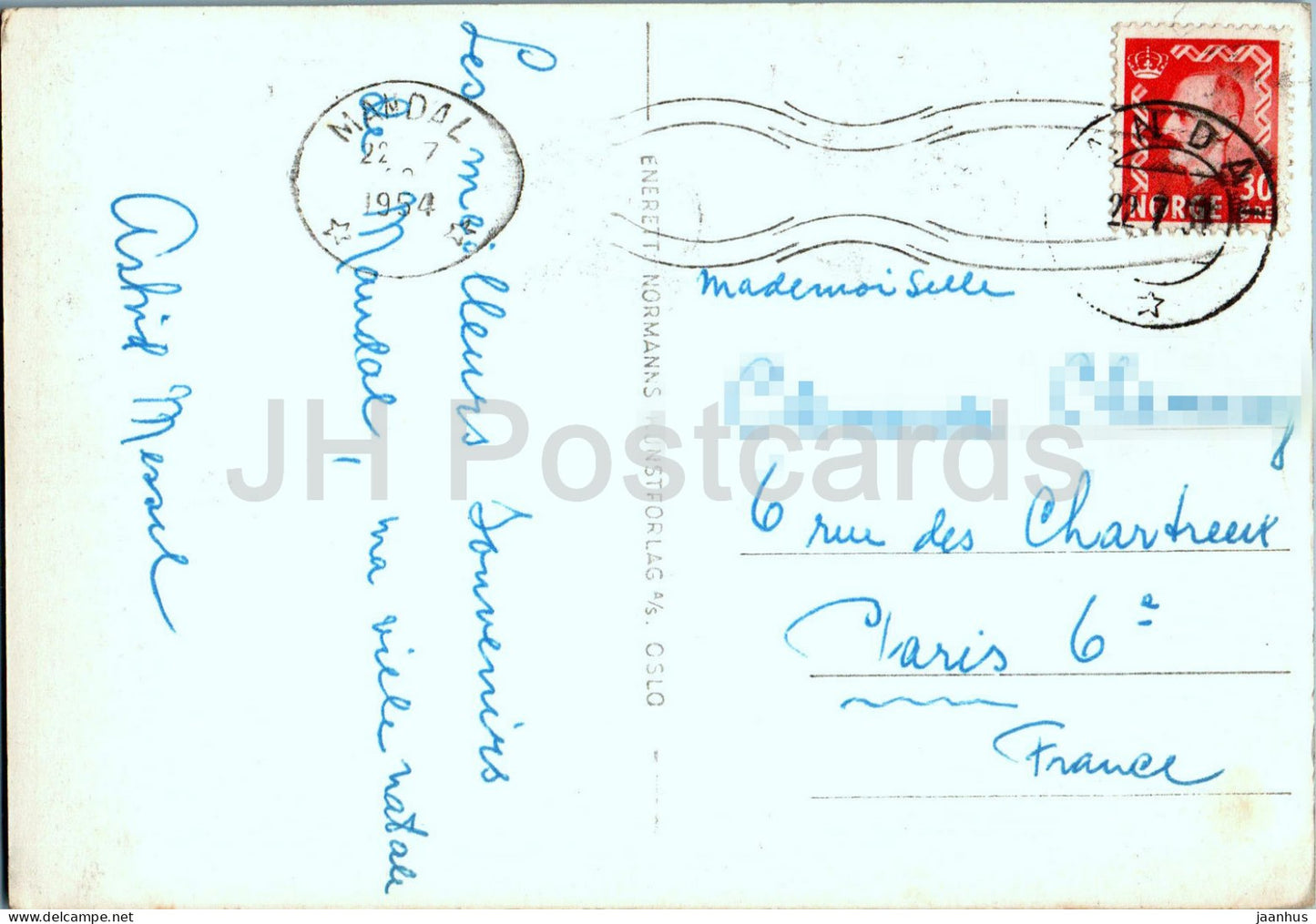 Sjosanden - Mandal - plage - carte postale ancienne - 1954 - Norvège - utilisé 