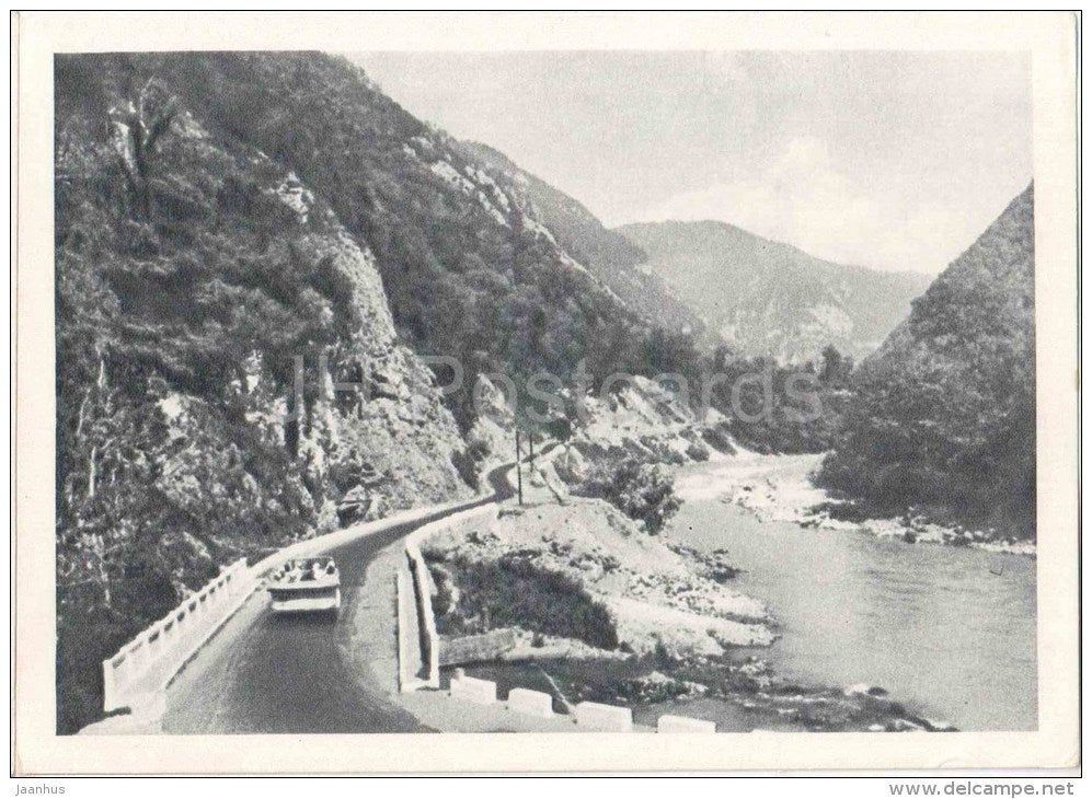 highway near Blue lake - Lake Ritsa - Abkhazia - Caucasus - 1955 - Georgia USSR - unused - JH Postcards