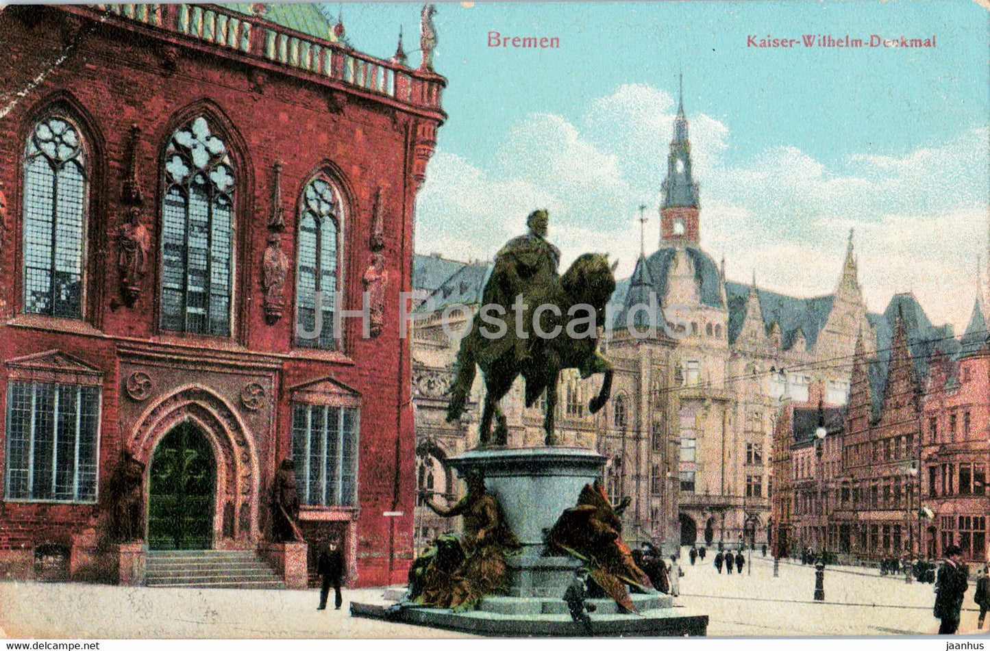 Bremen - Kaiser Wilhelm Denkmal - monument - horse - old postcard - 1911 - Germany - used - JH Postcards