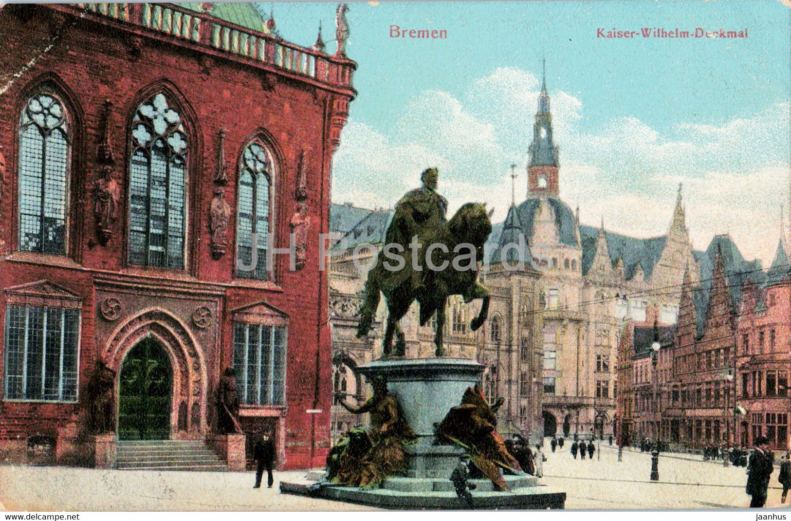 Bremen - Kaiser Wilhelm Denkmal - monument - horse - old postcard - 1911 - Germany - used - JH Postcards