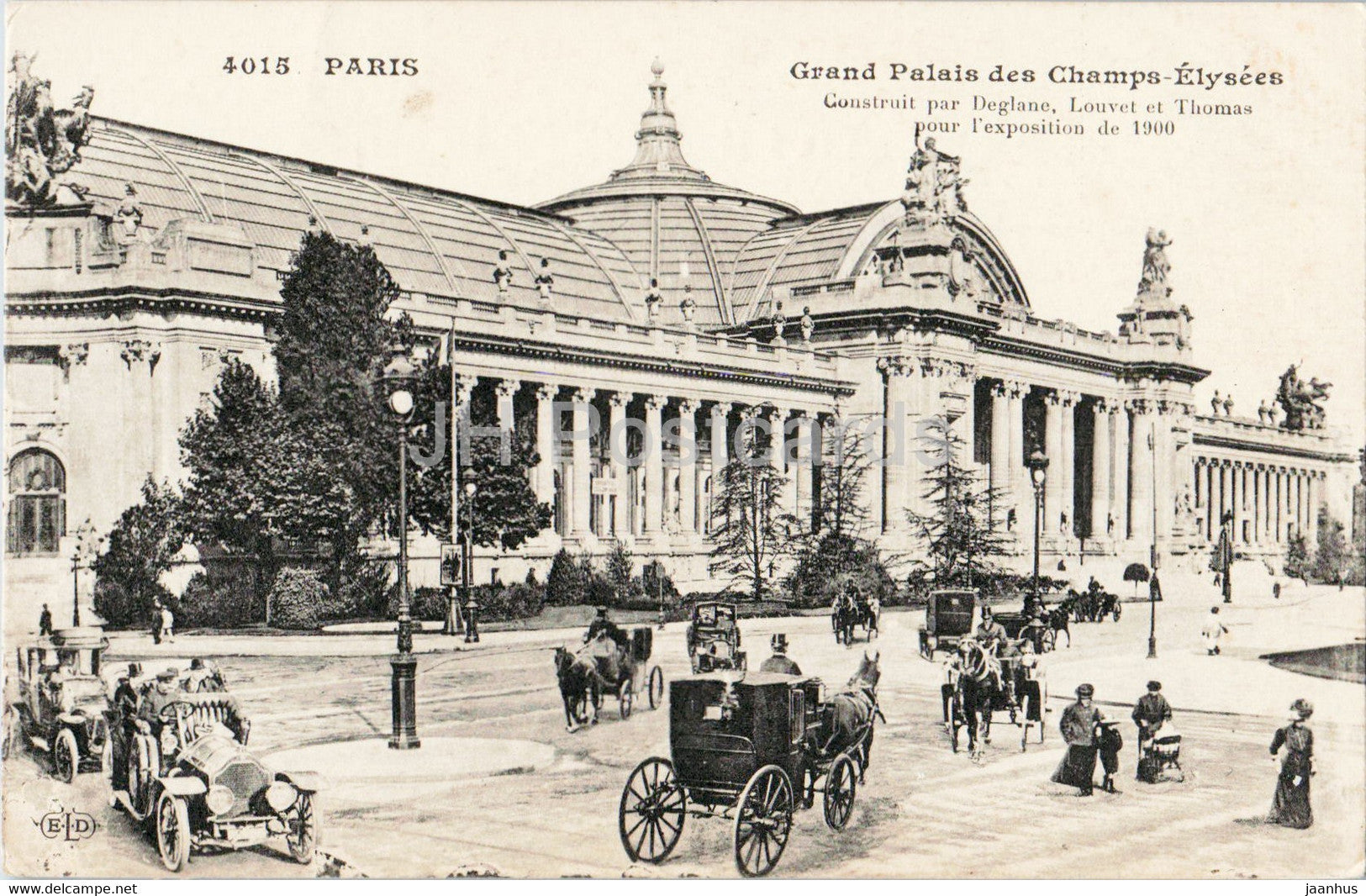 Paris - Grand Palais des Champs Elysees - car - horse carriage - 4015 - old postcard - France - unused - JH Postcards