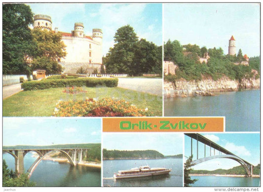 Orlik Zvikov - Orlik castle - Zvikov castle - Gottwald bridge - Zdakovsky bridge - Czechoslovakia - Czech - unused - JH Postcards
