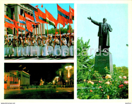 Almaty - Alma-Ata - the city celebrates - monument to Lenin - 1974 - Kazakhstan USSR - unused - JH Postcards