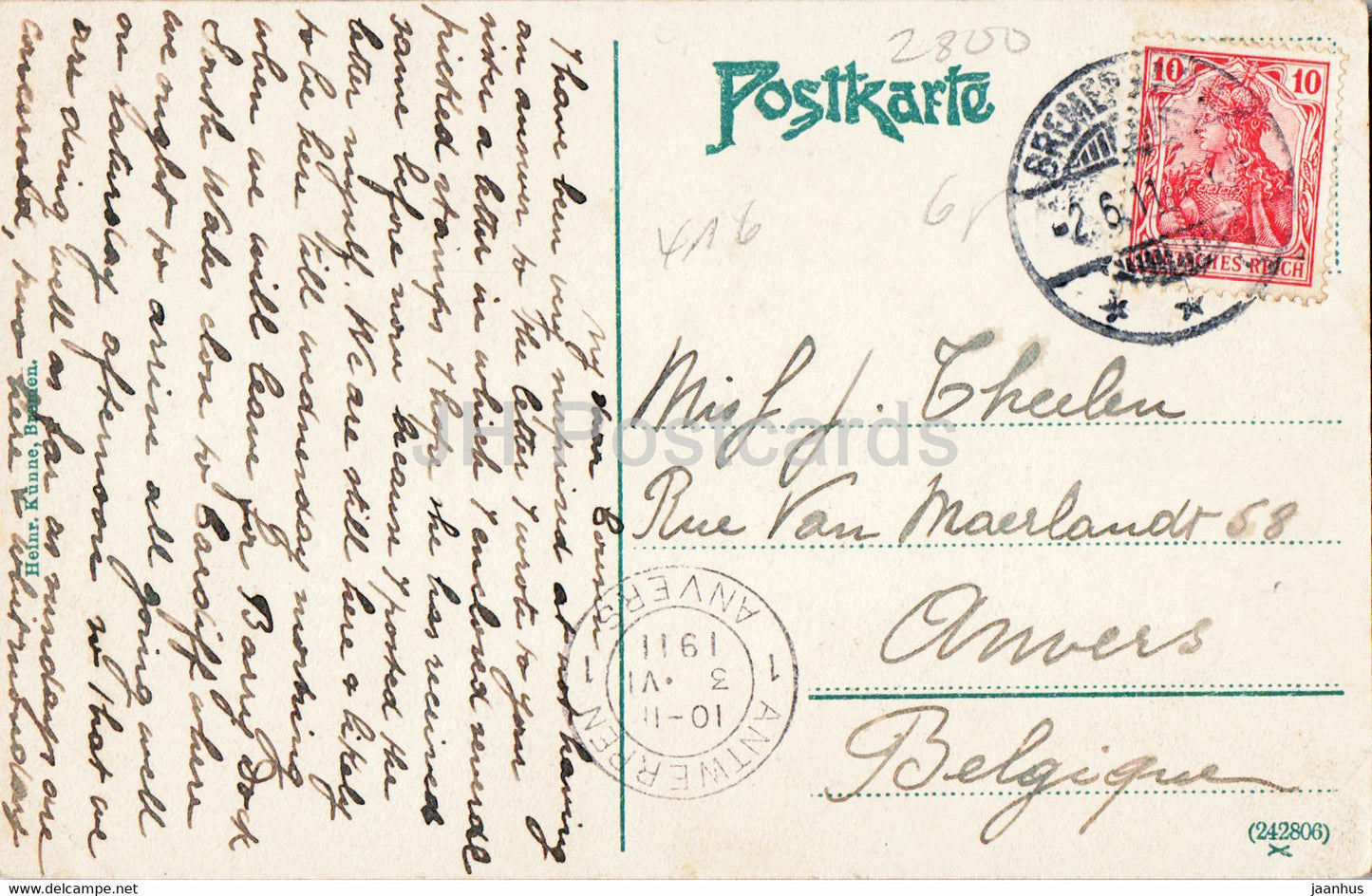 Bremen - Kaiser Wilhelm Denkmal - monument - horse - old postcard - 1911 - Germany - used