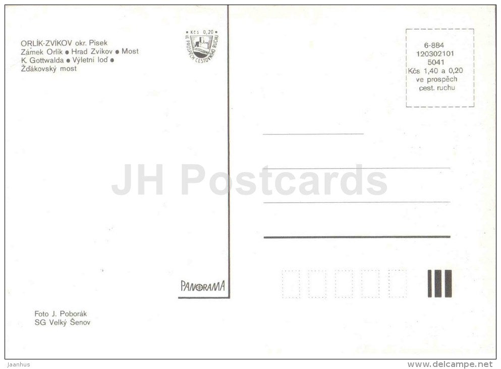 Orlik Zvikov - Orlik castle - Zvikov castle - Gottwald bridge - Zdakovsky bridge - Czechoslovakia - Czech - unused - JH Postcards