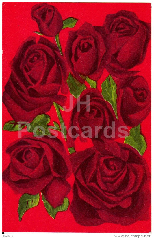 illustration by A. Vint - Red Roses - flowers - 1973 - Estonia USSR - used - JH Postcards
