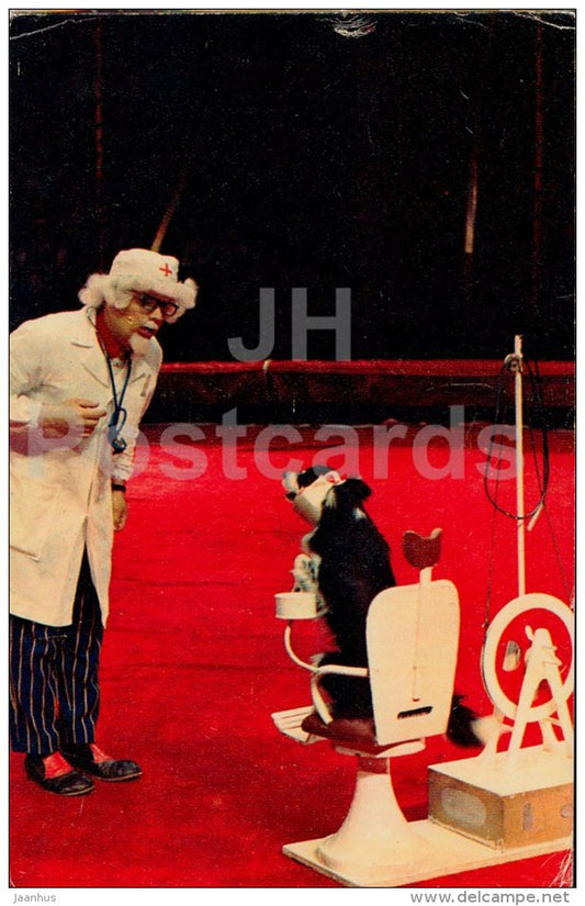 Plexandr Popov as Dr. Aybolit - dog - Animals in Circus - 1975 - Russia USSR - unused - JH Postcards