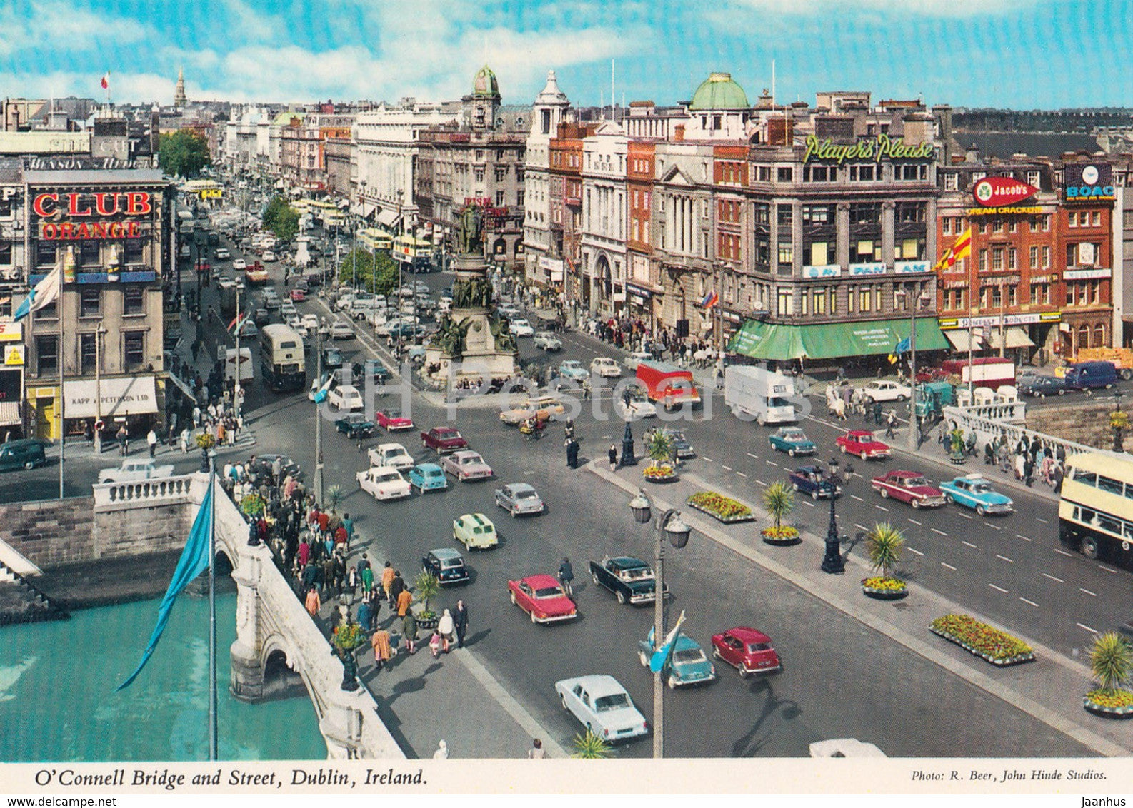 O'Connell Bridge and Street - car - bus - Dublin - Ireland - unused - JH Postcards