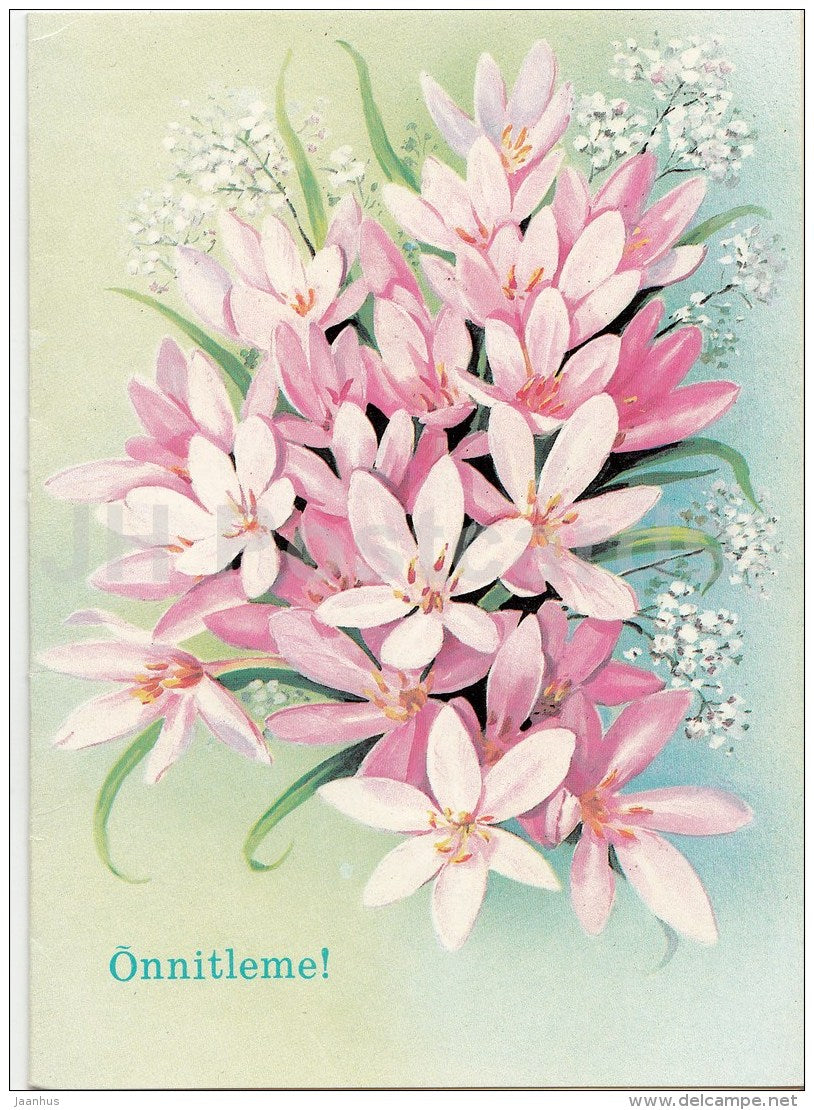 greeting card by E. Kurtenko - 2 - flowers - illustration - 1991 - Estonia USSR - used - JH Postcards