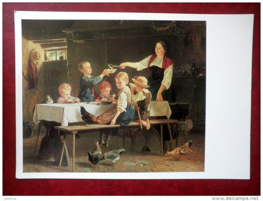 large format postcard - painting by Marc Louis Benjamin Vautier , Children At Dinner , 1857 - german art - unused - JH Postcards