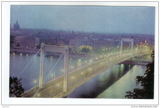 Erzsebet bridge at night - Budapest - 1973 - Hungary - unused - JH Postcards