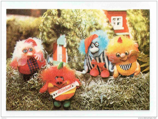 New Year greeting card - mini card - gnomes - 1986 - Estonia USSR - used - JH Postcards
