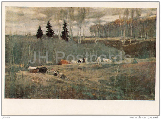 painting by A. Stepanov - Early Spring . The Herd , 1911 - Russian art - Russia USSR - 1978 - unused - JH Postcards