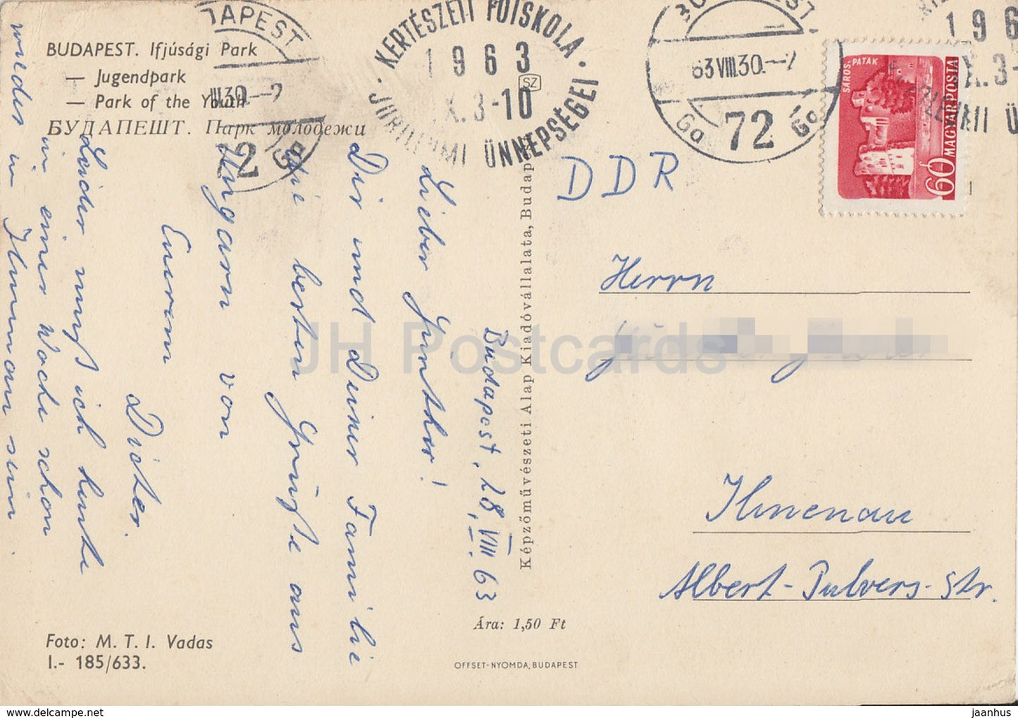 Budapest - Parc de la Jeunesse - 1963 - Hongrie - occasion