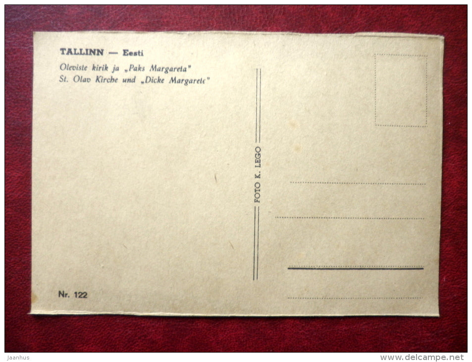 Oleviste Church - Fat Margaret tower - Old Town - Tallinn - nr 122 - 1920s-1930s - Estonia - unused - JH Postcards