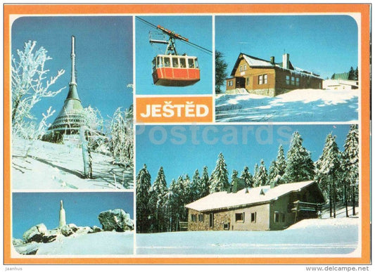 Jested 1012 m - cable car - cottage Plane - monument - Czechoslovakia - Czech - used 1981 - JH Postcards