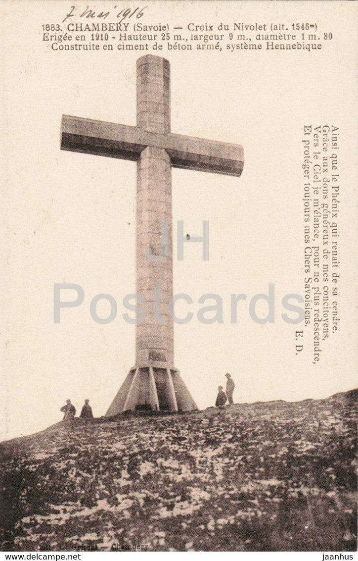 Chambery - Croix du Nivolet - 1886 - old postcard - 1916 - France - used - JH Postcards