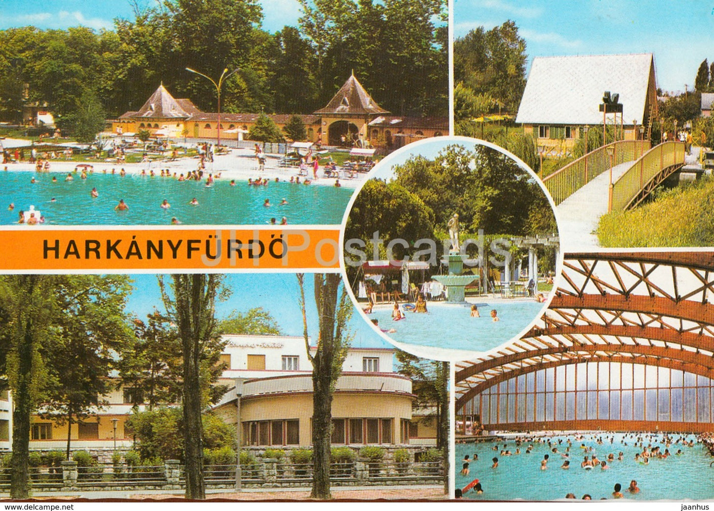 Harkanyfurdo - pool - architecture - multiview - 1980s - Hungary - used - JH Postcards