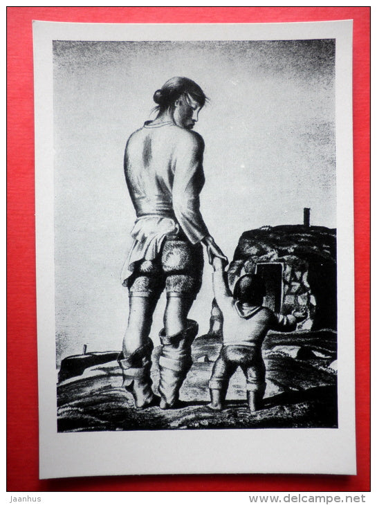 lithography by Rockwell Kent - Dirty Deborah . 1933 - mother with child - art of USA - unused - JH Postcards