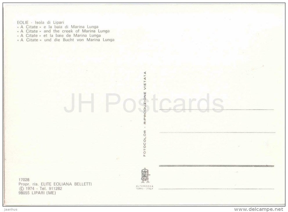 A citate , e la Baia di Marina Lunga - Isola di Lipari - Eolie - Sicilia - 17028 - Italia - Italy - unused - JH Postcards