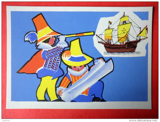 illustration by E. Rapoport - Caravella - middle ages - Little Seafarers - 1971 - Russia USSR - unused - JH Postcards