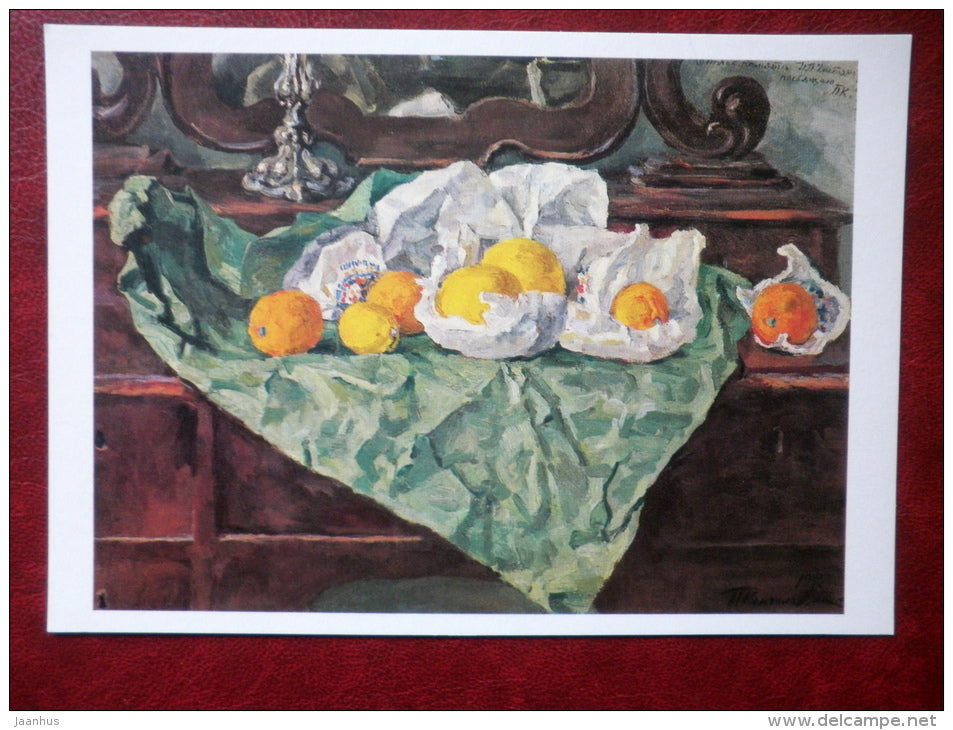 painting by Pyotr Konchalovsky , Orange and Creased Paper , 1946  - russian art - unused - JH Postcards