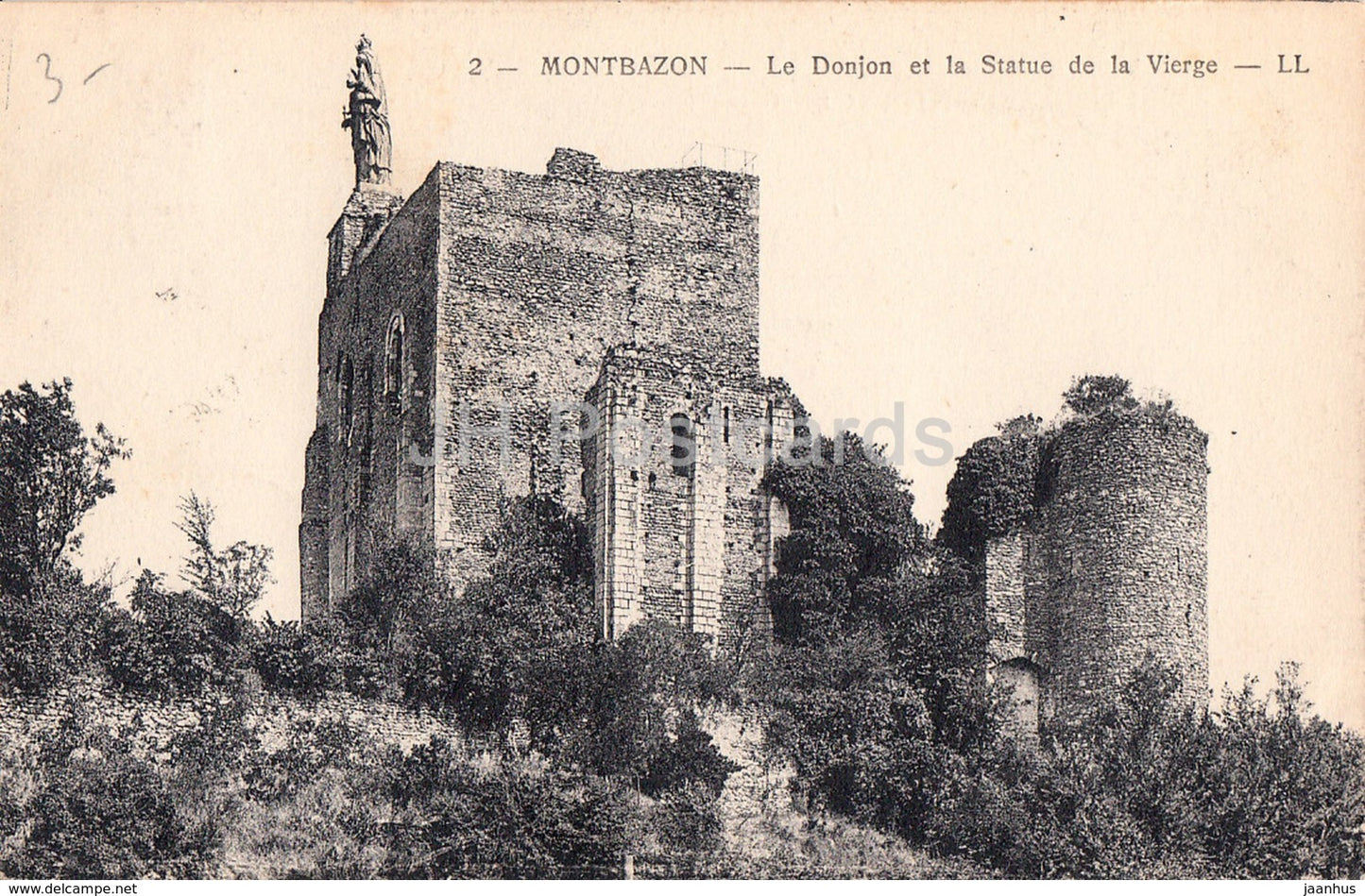 Montbazon - Les Donjon et la Statue de la Vierge - 2 - old postcard - France - used - JH Postcards