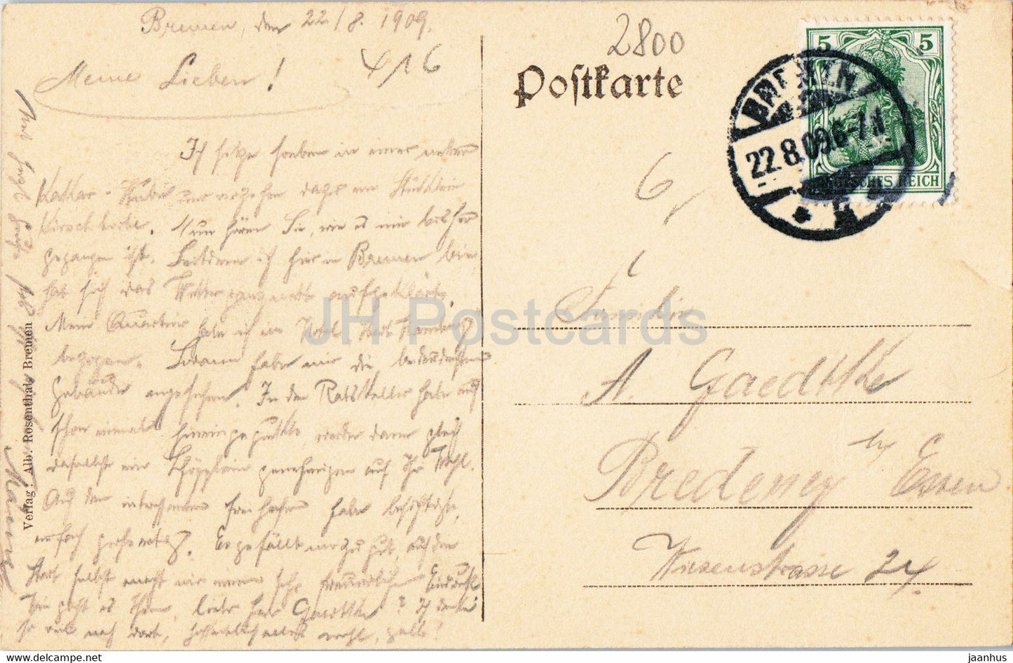 Bremen - Gustav Adolf Denkmal - monument - old postcard - 1909 - Germany - used