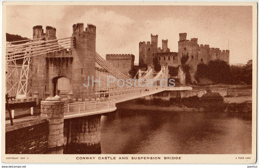 Conway Castle and Suspension Bridge - 1952 - United Kingdom - Wales - used - JH Postcards