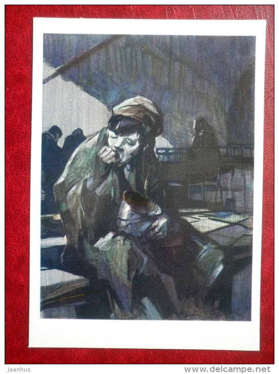 painting by I. Ushakov - beedroom - homeless - Pedagogical Poem by I. Makarenko - book - Russia USSR - 1977 - unused - JH Postcards