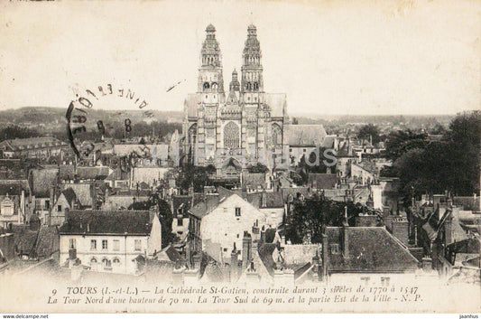 Tours - La Cathedrale St Gatien - La Tour Nord - cathedral - 9 - old postcard - 1915 - France - used - JH Postcards