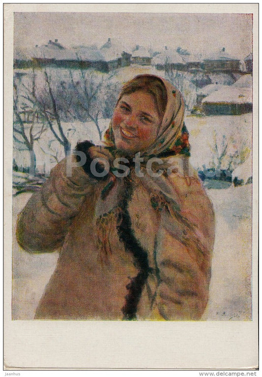 painting by F. Sychkov - Girl in the Winter , 1912 - russian art - 1959 - Russia USSR - unused - JH Postcards