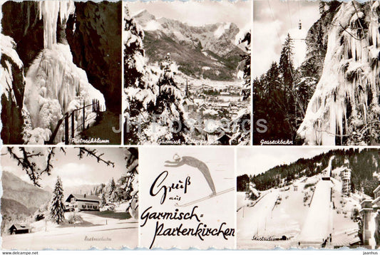 Gruss aus Garmisch Partenkirchen - Skistadion - Ski jumping Hill - old postcard - Germany - used - JH Postcards
