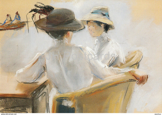 painting by Max Liebermann - Zwei Damen am Wasser - Two Ladies by the Water - German art - Germany - unused - JH Postcards