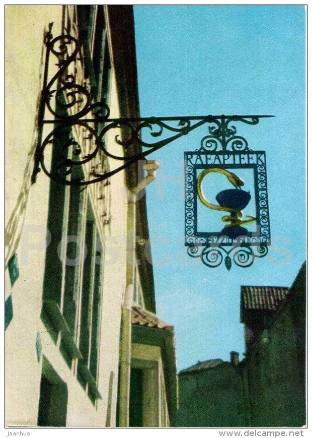 Singboard of the Town Hall Chemist´s Shop - drugstore - pharmacy - Tallinn - 1968 - Estonia USSR - unused - JH Postcards
