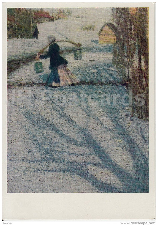 Painting by. I. Grabar - Snow in the March , 1904 - water-carrier woman - Russian art - 1965 - Russia USSR - unused - JH Postcards