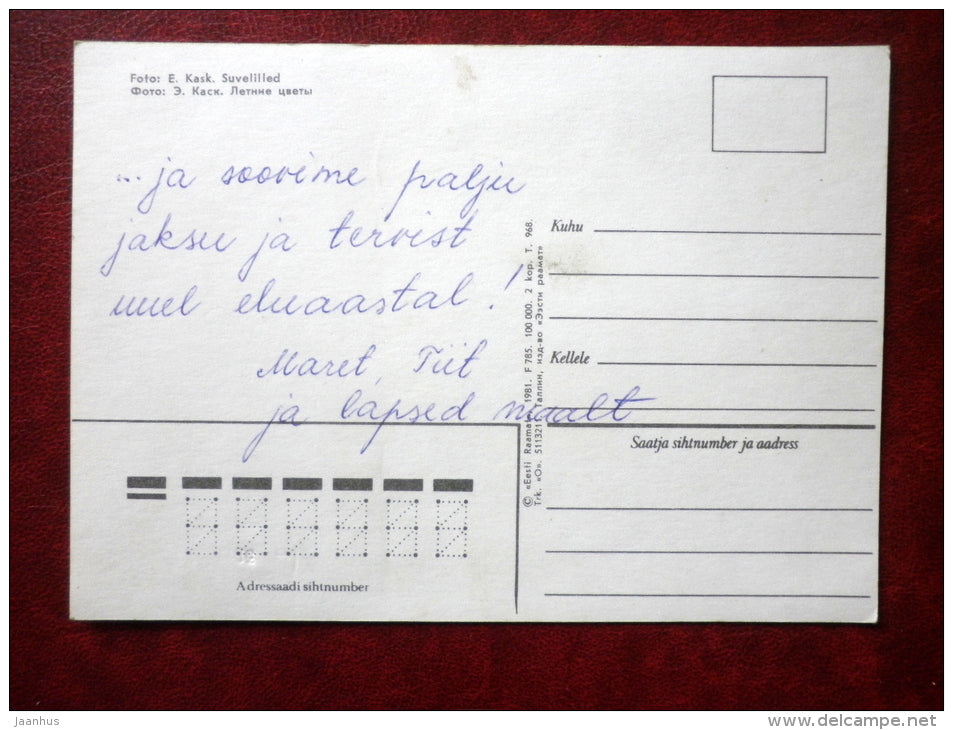 Greeting card - summer flowers - flowers - 1981 - Estonia USSR - used - JH Postcards