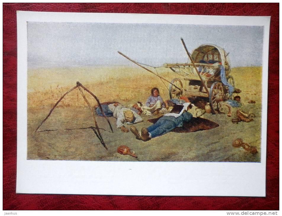 Illustration by S. V. Ivanov - on the road. The death of a migrant , 1889 - russian art - unused - JH Postcards