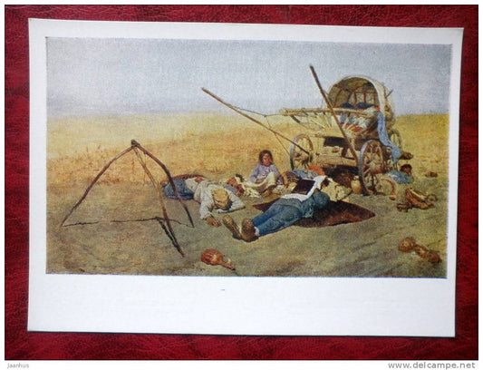 Illustration by S. V. Ivanov - on the road. The death of a migrant , 1889 - russian art - unused - JH Postcards