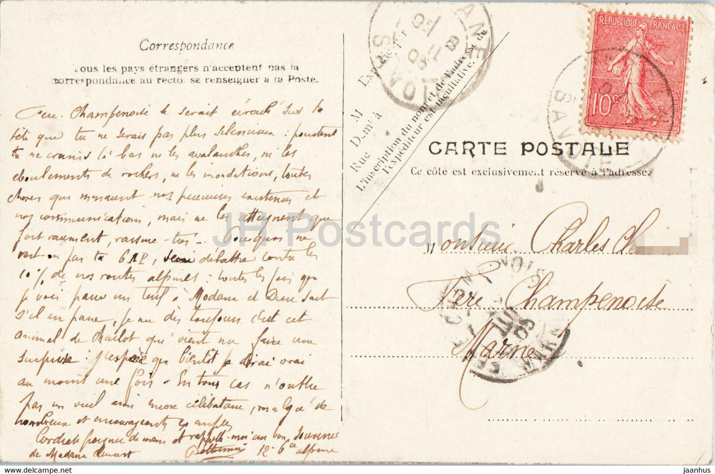 Route du Frejus - old postcard - 1905 - France - used