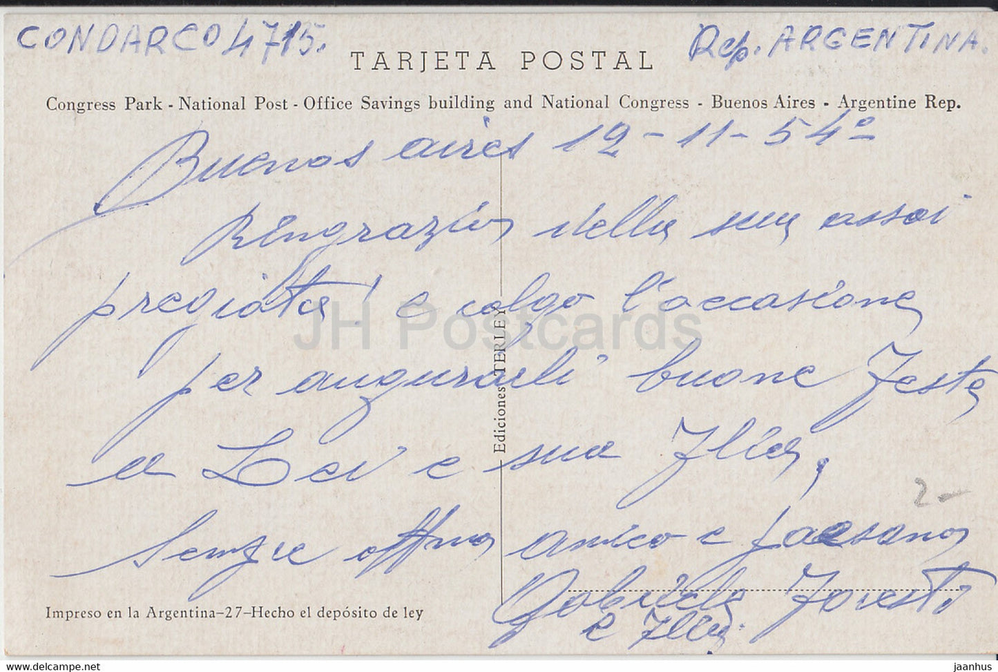 Buenos Aires – Plaza del Congreso – 241 – alte Postkarte – 1954 – Argentinien – gebraucht