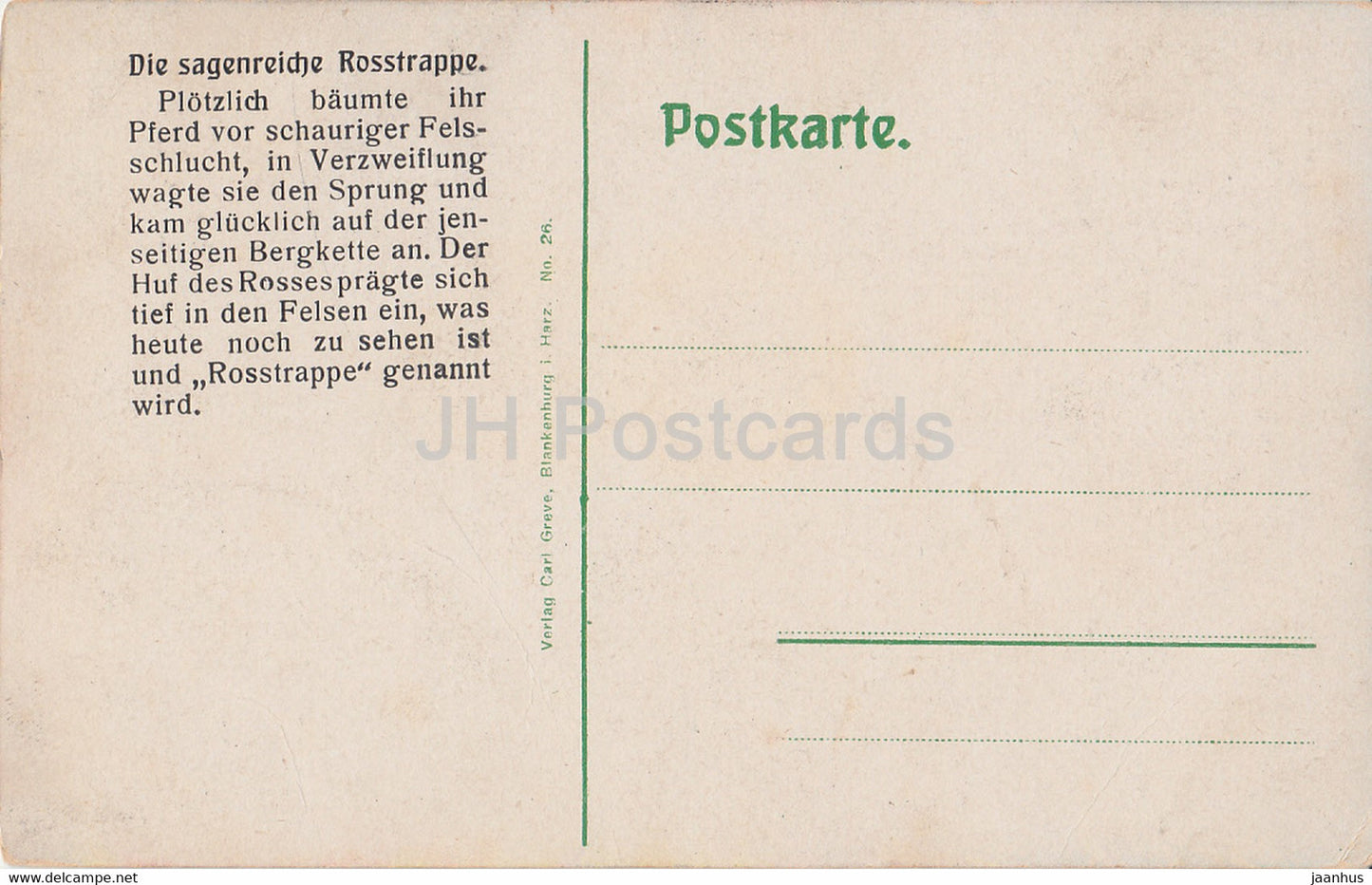 Bodetal im Harz - Hufeindruck auf der Rosstrappe - 26 - old postcard - Germany - unused