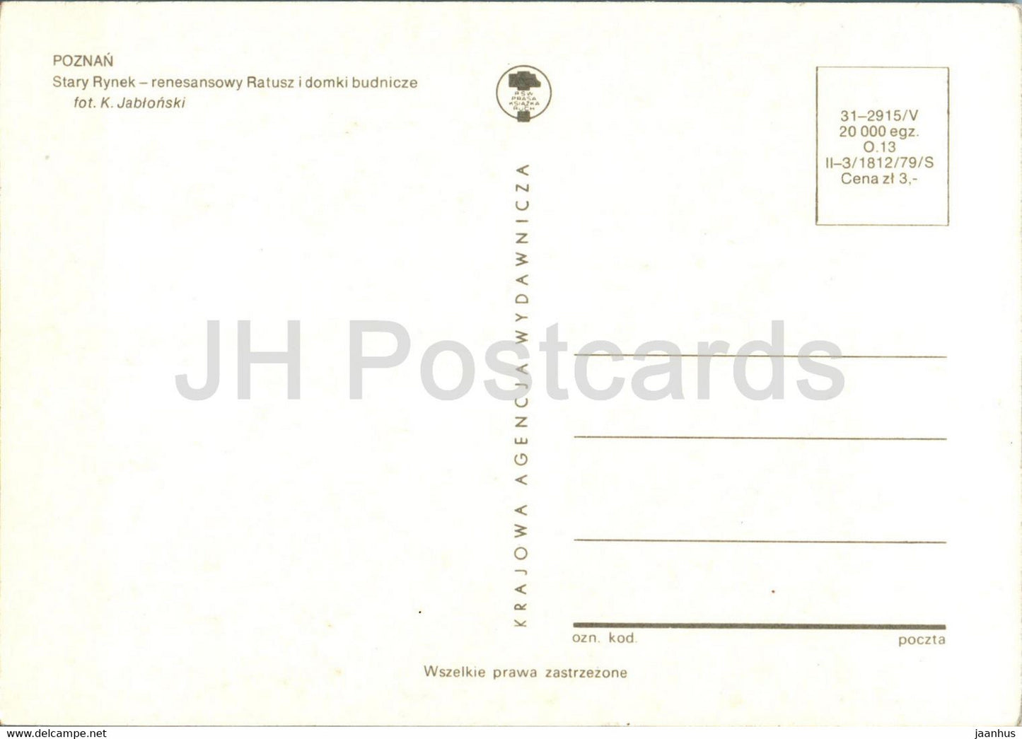Poznan - Stary Rynek - Place du Vieux Marché - 3 - Pologne - inutilisé