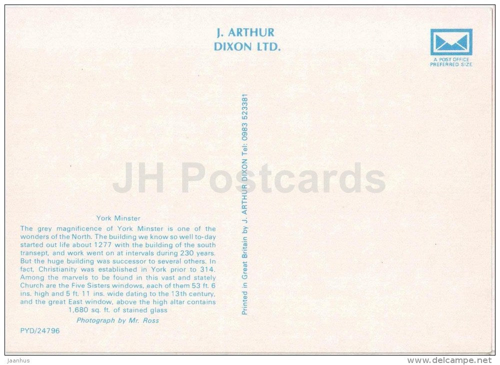 church - York Minster - Yorkshire - United Kingdom - England - unused - JH Postcards
