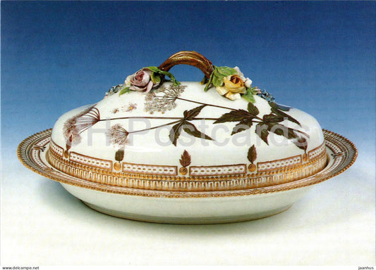 Flora Danica lagfad - Den Kongelige Porcelainsfabrik 1796 - lidded dish - The Royal Porcelain Factory - Denmark - unused - JH Postcards