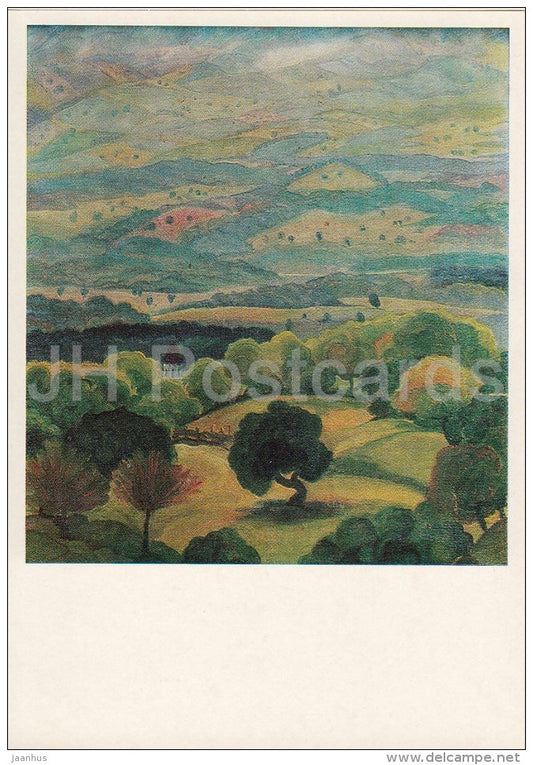 painting by E. Akhvlediani - View of Tsinandali from Grimi , 1930s - Georgian art - Russia USSR - 1984 - unused - JH Postcards