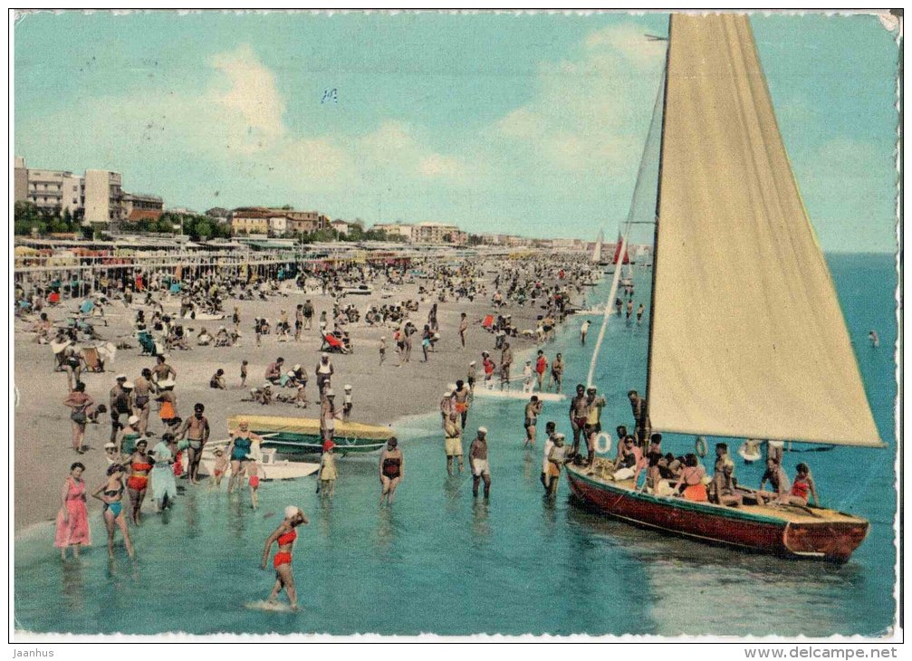 La Perla verde dell`Adriatico - La Spiaggia - beach - Riccione - Emilia-Romagna - Italia - Italy - sent to Germany 1960 - JH Postcards