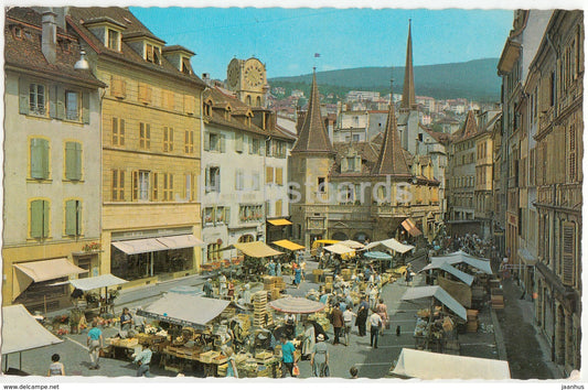 Neuchatel - Place des Halles - square - 1723 - 1970 - Switzerland - used - JH Postcards