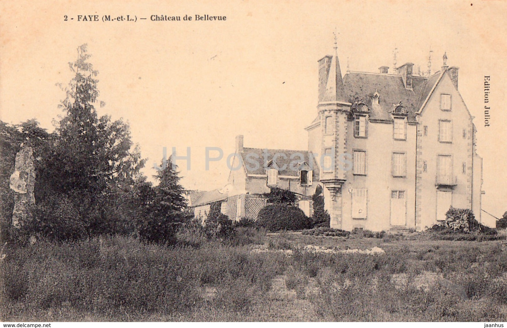 Faye - Chateau de Bellevue - castle - 2 - 1916 - old postcard - France - used - JH Postcards