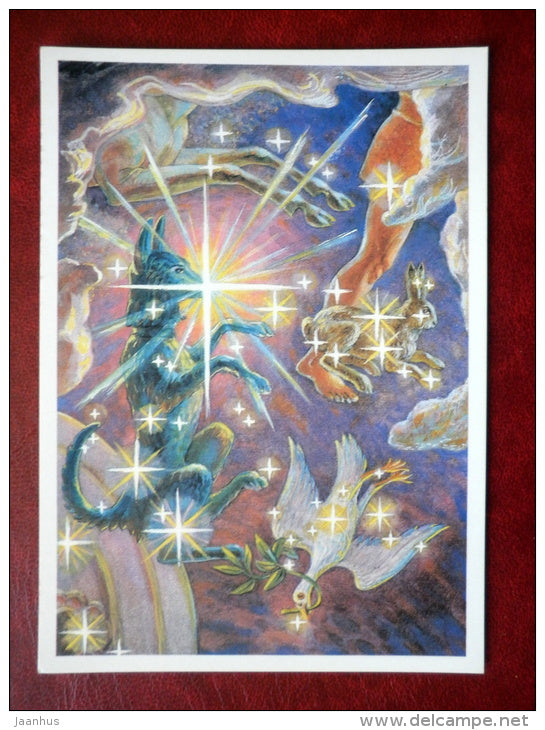 Canis Major - Lepus - Columba - constellations - dog -  hare - dove - stars - night sky - 1990 - Russia USSR - unused - JH Postcards